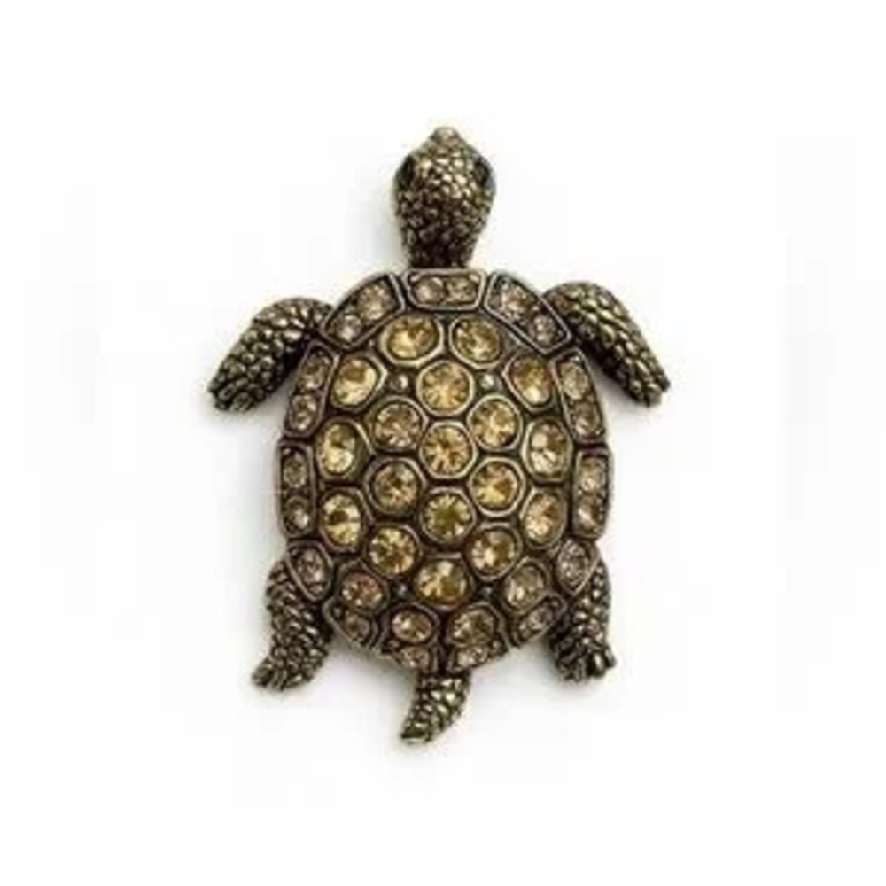 Turtle Elegant Gold Brooch-Pendant With Zirconia